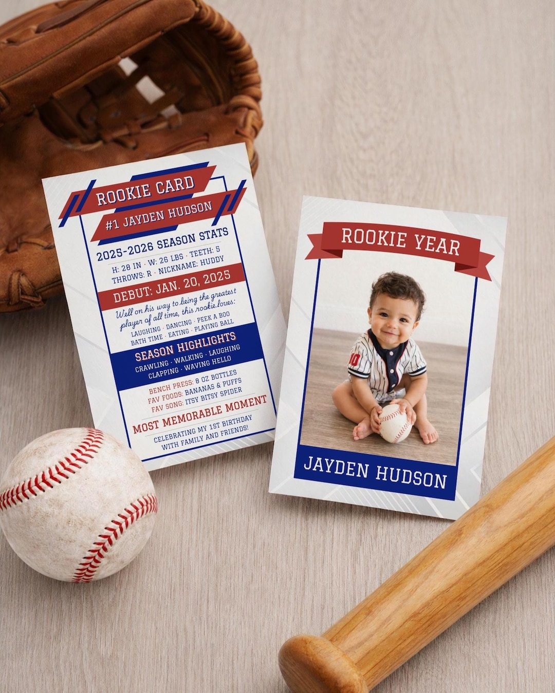 1st Birthday Baseball Player Card, Rookie of the Year, Editable Canva ...