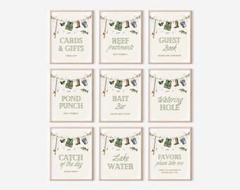 Fishing Birthday Party Sign Bundle | O-fish-ally One | The Big One | Gone Fishing  | Editable Table Signs | Instant Download