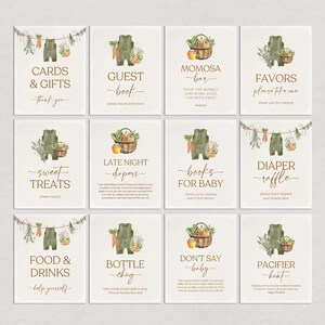 Lokal gewachsenes Babypartyschild-Bündel | Bearbeitbare Bauernmarkt-Tischschilder | Haus gewachsene Babyparty Zeichen & Aktivitäten | Sofort Download