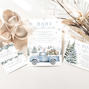 Baby It's Cold Outside Invitation Bundle, Winter Woodland Animals Baby Shower Invite Set, Editable Canva Template