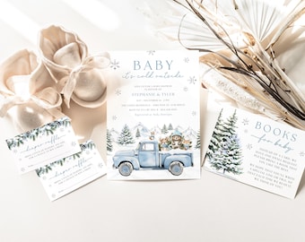 Baby It's Cold Outside Invitation Bundle, Winter Woodland Animals Baby Shower Invite Set, Editable Canva Template