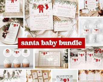 Santa Baby Shower Invitation Bundle | Christmas Baby Shower Editable Decor | Holiday Baby Clothesline Invite | Merry Little Baby Shower