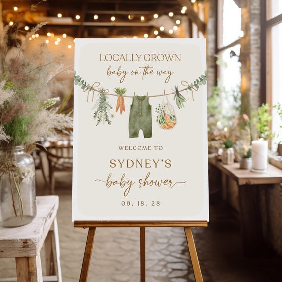 Locally Grown Baby Shower Welcome Sign | Farmer's Market Baby Shower Editable Sign | Instant Download