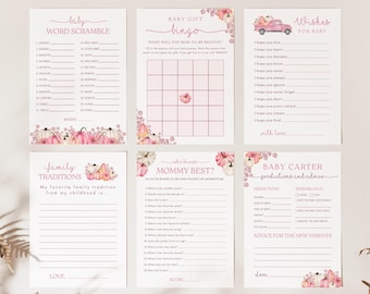 Pumpkin Baby Shower Games Bundle | Sweet Little Pumpkin Pink Girl Baby Shower Decor | Instant Download