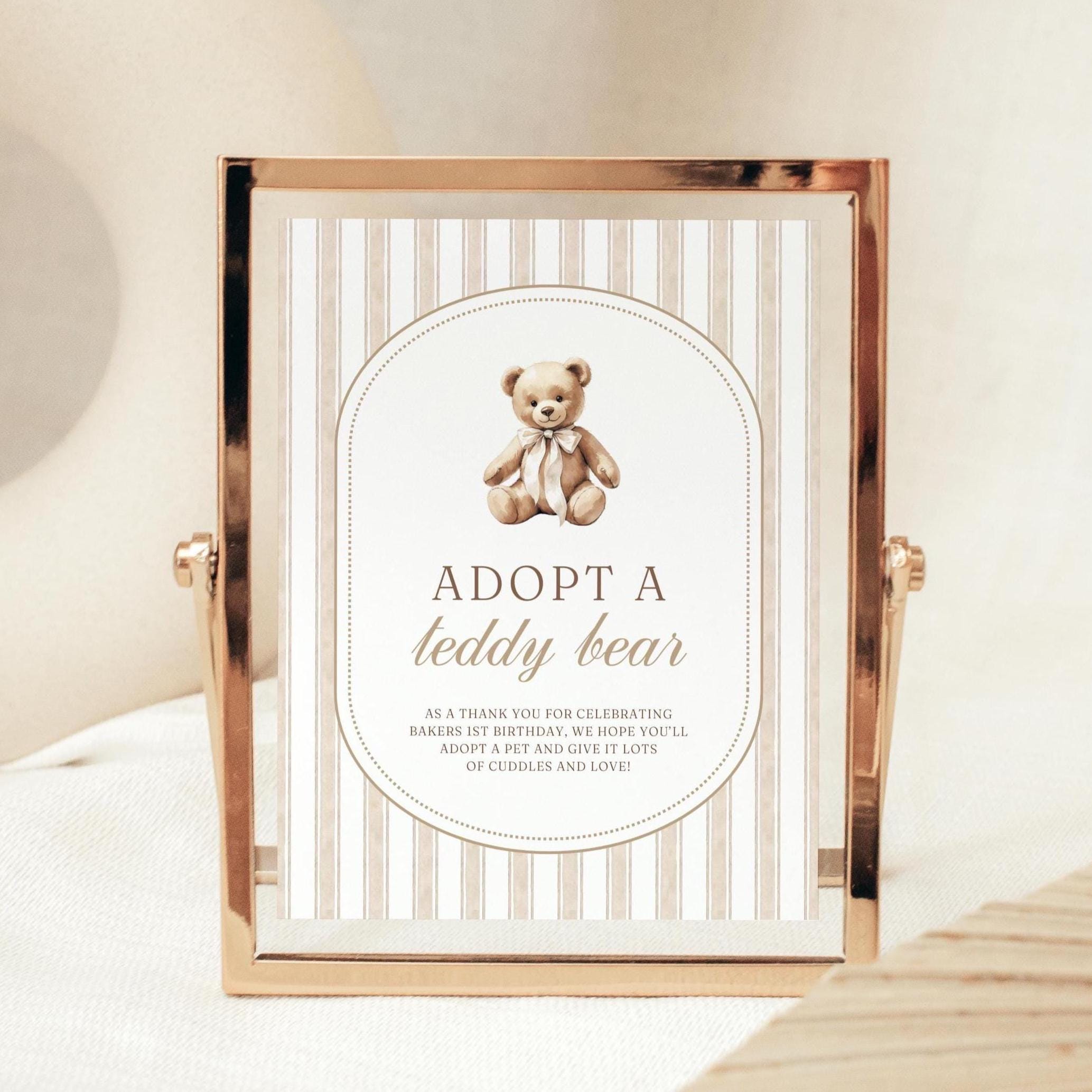 Teddy Bear Adoption Sign & Certificate, Editable Adopt a Bear Sign