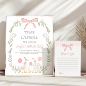 Skylt med Silly Goose-tidskapsel | Rosa blommig rosett | Mall för en Silly Goose-tidskapsel för 1-årsdagen | Direkt nedladdning