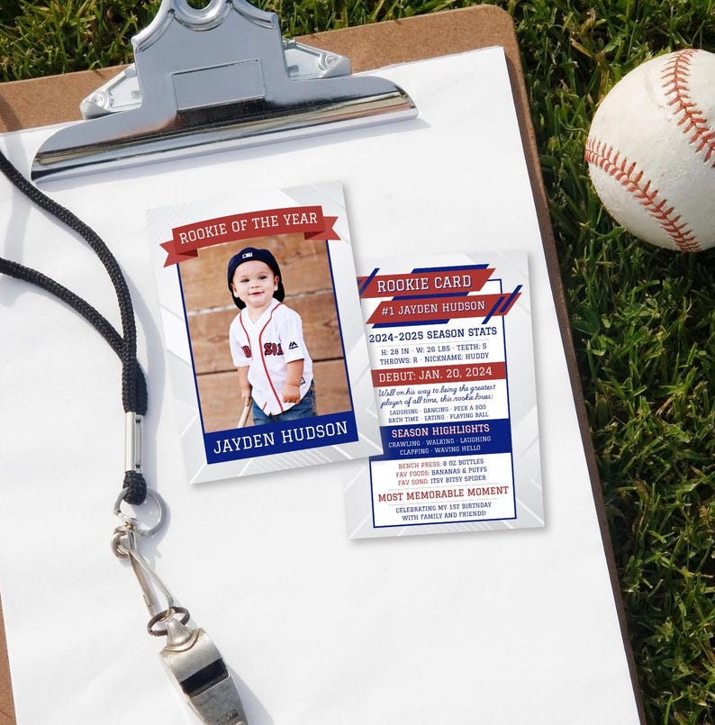 1st Birthday Baseball Player Card, Rookie of the Year, Editable Canva ...