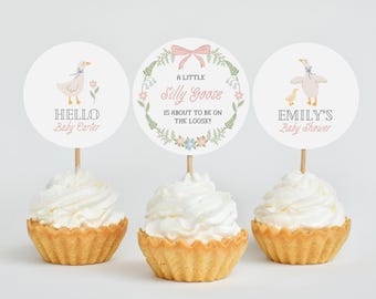 Silly Goose Baby Shower Cupcake Toppers | Instant Download