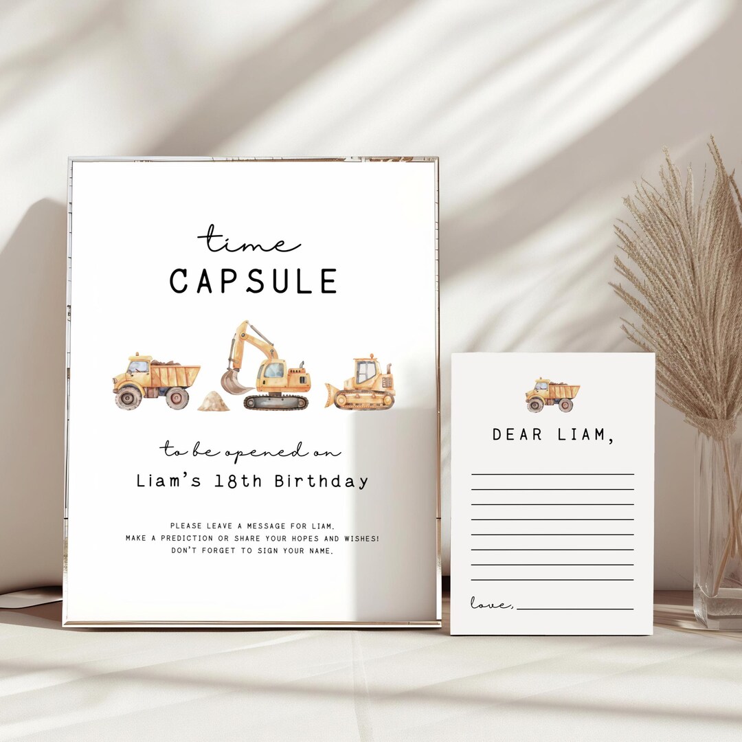 Construction Time Capsule | Dump Truck Minimalist Boy Birthday Time ...