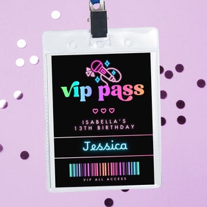 Neon Glow Karaoke VIP-pas | Fluorescerende Rainbow Karaoke Verjaardag VIP-pas | Directe download