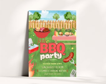 BBQ Party Invitation | Summer Cookout Backyard Barbecue Invite | Instant Download