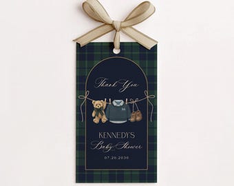 Polo Baby Shower Favor Tags, Preppy Teddy Bear Thank You Tags, Editable Canva Template