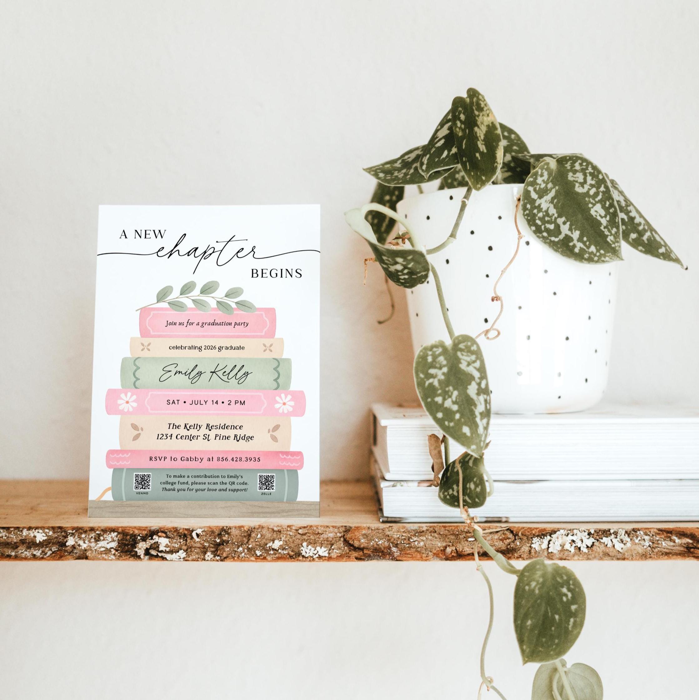 New Chapter Graduation Invitation, Book Theme Grad Party Invite ...