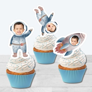 Custom Photo Astronaut Cupcake Toppers | Outer Space Birthday Cake Toppers | Digital Download