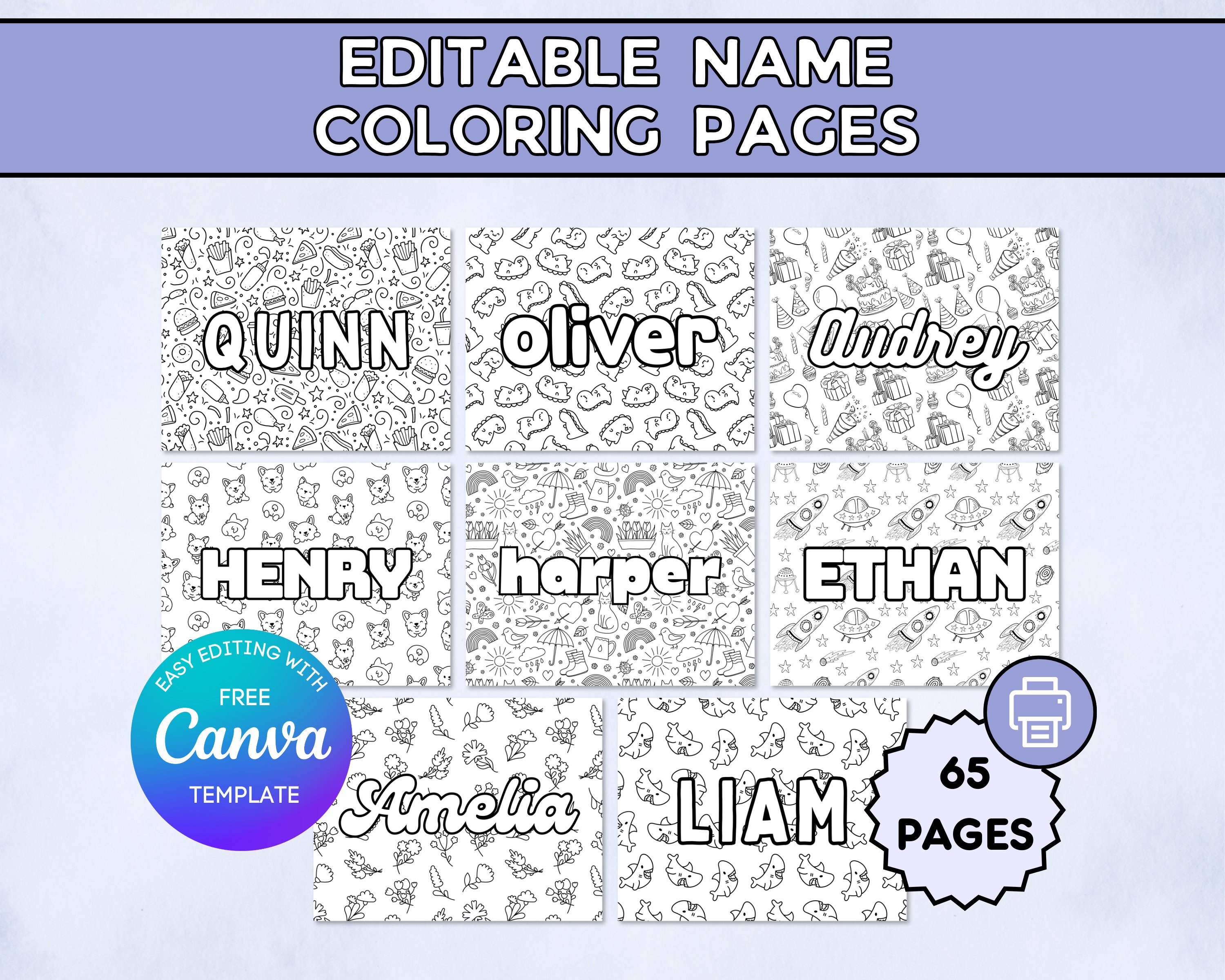 Editable name coloring pages customizable coloring book printable kids