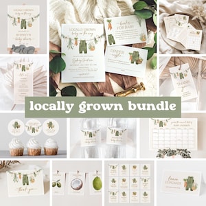 Locally Grown Baby Shower Invitation Bundle | Farmer&#39;s Market Baby Shower Decor | Instant Download