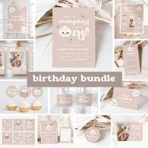 Little Dumpling 1st Birthday Invitation Bundle | Bao Dumpling Dim Sum Birthday Party Decor | Instant Download