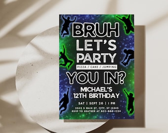 Bruh Jump Birthday Invitation | Glow Trampoline Park Party Invite | Instant Download