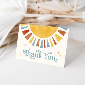 Tarjetas de agradecimiento con temática solar / Decoración de fiesta bohemia retro con temática solar / Primer viaje alrededor del sol / Aquí viene el hijo / Descarga instantánea