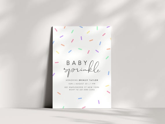 Baby Sprinkle Invitation, Minimalist Gender Neutral Second Baby Shower Invite, Editable Canva Template