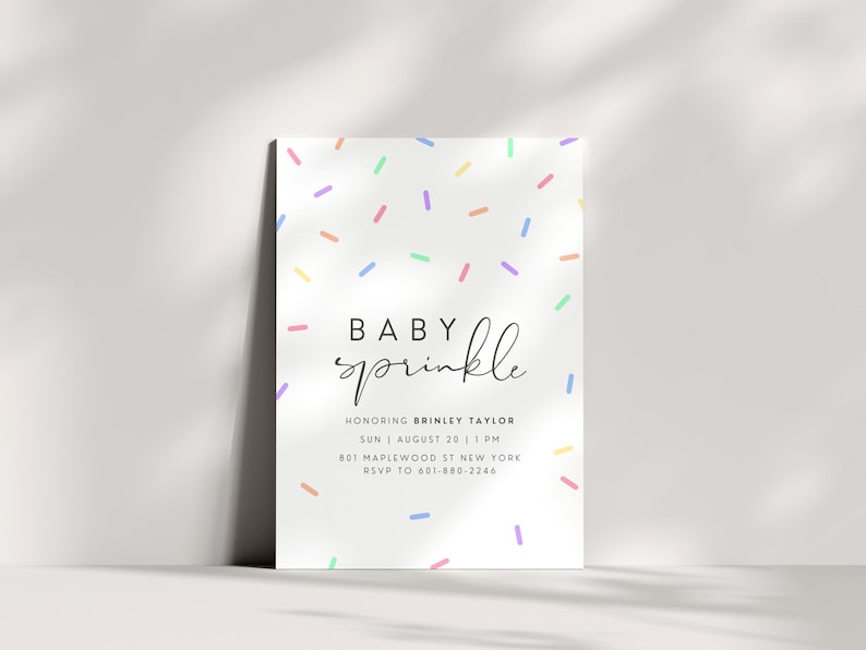 Invitación minimalista para baby shower, con temática de género neutro, plantilla editable de Canva. imagen 1