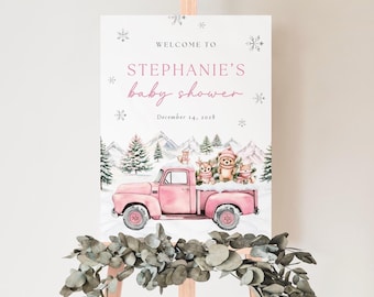 Baby It's Cold Outside Baby Shower Welcome Sign | Pink Winter Woodland Baby Shower Decor | Instant Download