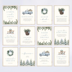 Pacchetto di segnali e giochi per baby shower invernali / Baby It's Cold Outside Blue Winter Woodland Baby Shower Signs / Download immediato