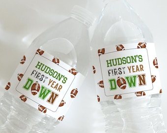First Year Down Water Labels | Football 1st Birthday Editable Water Bottle Labels | Game Time Boy Birthday Party Decor | Instant Download