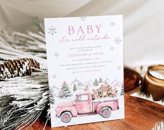 Einladung zur Babyparty „Es ist kalt draußen“ | Einladung zur Babyparty mit winterlichen Waldtieren | Sofort-Download