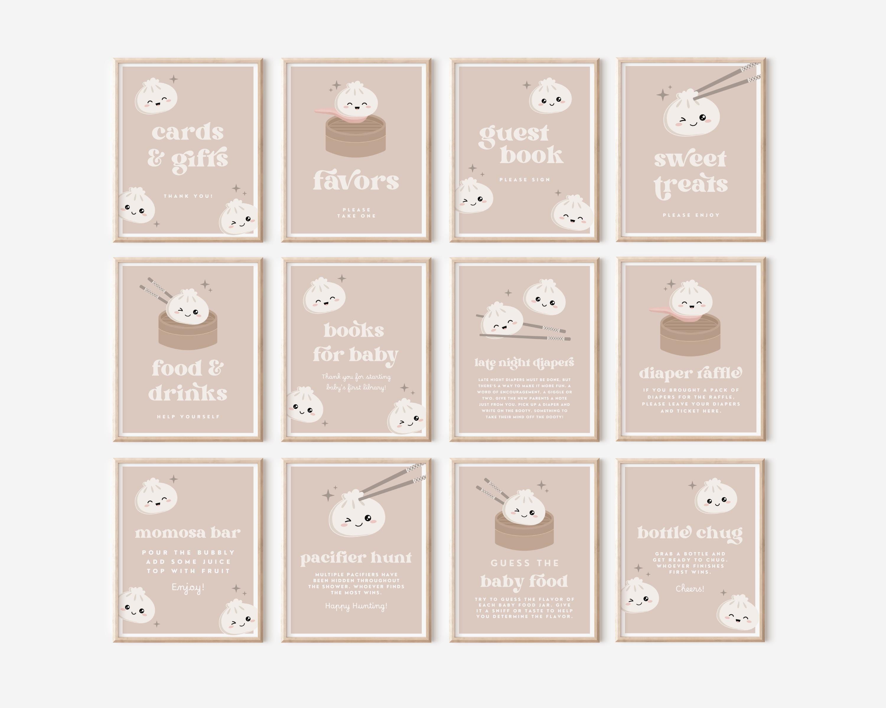 Dumpling Baby Shower Editable Signs & Games Bundle | Bao Dumpling Dim Sum Baby Shower Decor | Instant Download