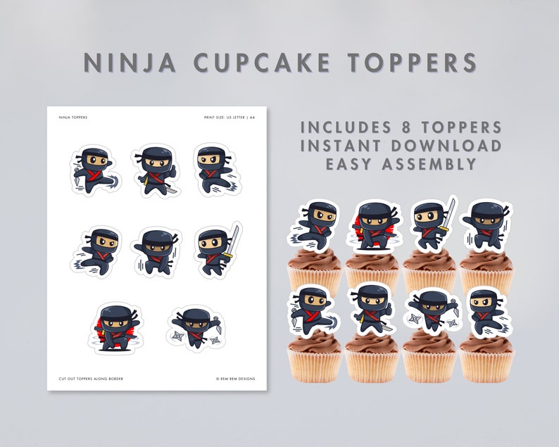 Ninja Warrior Karate Cupcake Toppers Printable Martial Arts Ninja Cake ...