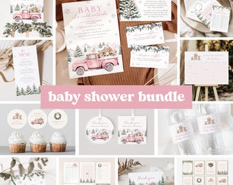 Baby It's Cold Outside Baby Shower Invitation Bundle, Editable Winter Woodland Invitation & Decor