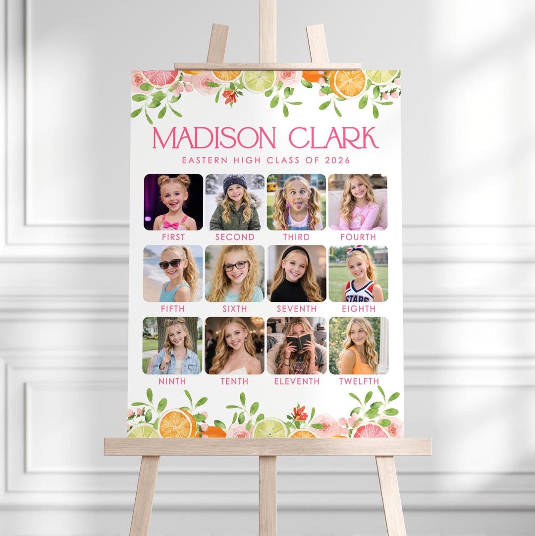 Photo Board Grad Freshly Graduated Photo Board, Floral Citrus Graduation Party Collage ...