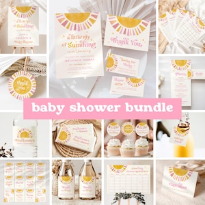Sunshine Baby Shower - Babypartyeinladung Bundle | Boho Retro Sun Girl Babyparty Dekor | Kleiner Sonnenstrahl | Sofort Download