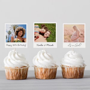 Polaroid Photo Cupcake Toppers | Editable Custom Photo Printable Cupcake Toppers | Digital Download