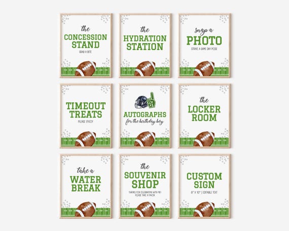 Football Party Sign Bundle | First Year Down Editable Signs | Game Time Boy Birthday Party | Instant Download