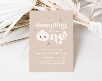 Little Dumpling Birthday Invitation | Bao Dumpling Dim Sum Editable Photo Birthday Invite | Instant Download