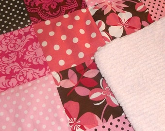 Boutique Pinks and Browns Cotton and Chenille Baby Car Seat or Stroller Quilt