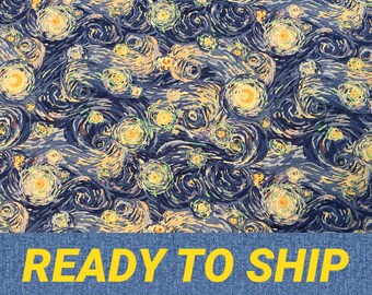 FQ Van Gogh’s Starry Night Blue and Yellow Swirls For Quilting Masks & Crafts