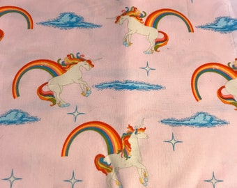 White Unicorns & Rainbows on Pink Fabric