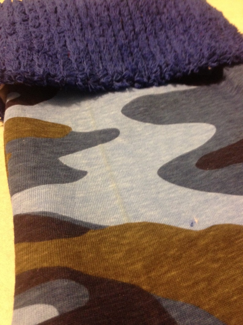 Blue and Black Camo Camouflage and Chenille Handmade Christmas Stocking FREE US SHIPPING