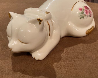 Formalities By Baum Bros Porcelain Sleeping Cat with Roses