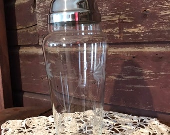 Beautiful Glass Vintage Cocktail Shaker with Silver Toned 2 Piece Top