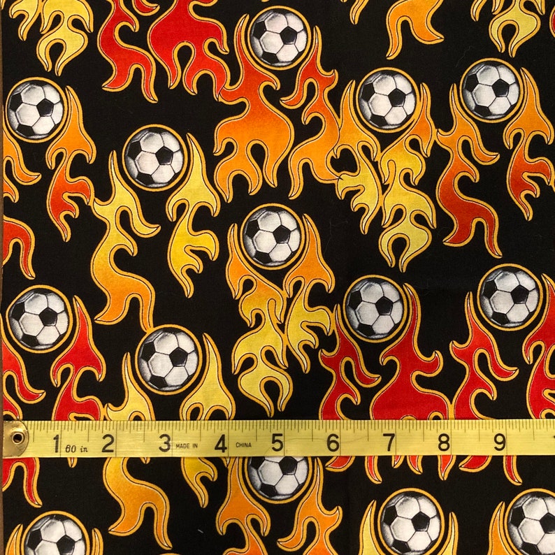 Cool Soccer Theme On Black Fabric For Making Masks & Crafts image 2