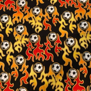 Cool Soccer Theme On Black Fabric For Making Masks & Crafts image 1