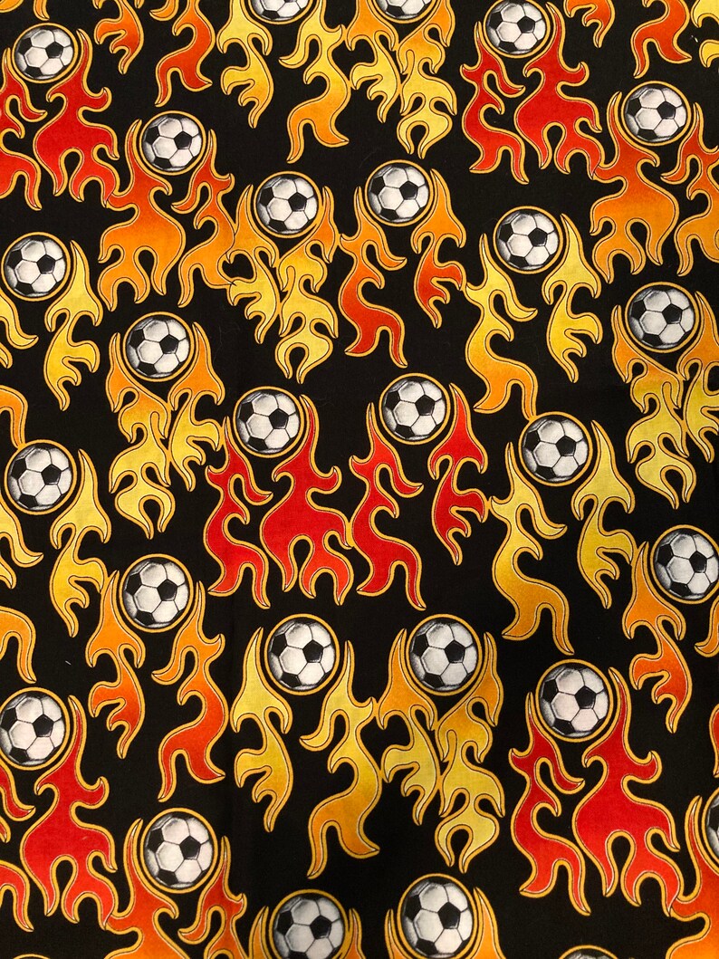 Cool Soccer Theme On Black Fabric For Making Masks & Crafts image 1