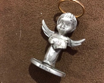 Vintage Miniature Monthly Metal April Birthday Angel
