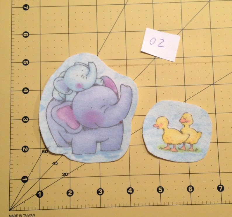 Little Pond Duck Elephant Set 2 SALE Set of 2 cotton fabric appliqu\u00e9s