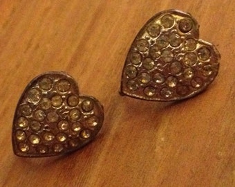 Vintage Heart Rhinestone Earrings with screw backs