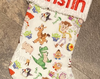 Buzz Lightyear and Sheriff Woody (Toy Story) and Chenille Handmade Christmas Stocking FREE US SHIPPING